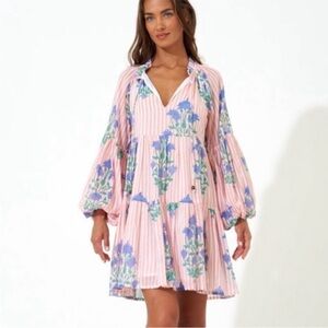 Oliphant Pink Floral Balloon Long Sleeve Dress Jaipur